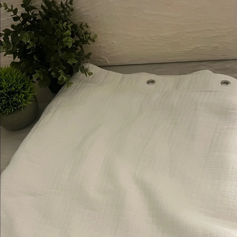 White Textured Shower Curtain w Silver Grommets